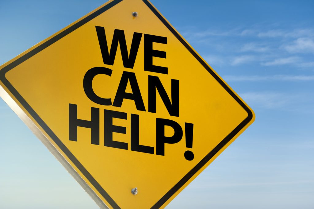 a "we can help!" sign